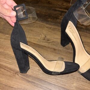 Black Suede Heeled Sandals